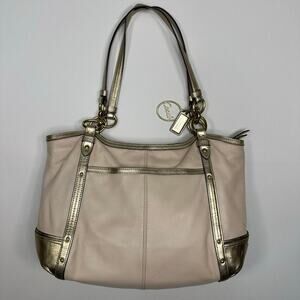 Coach Alexandra Tote Cream Leather with Gold Trim Purse Shoulder Bag Shopper